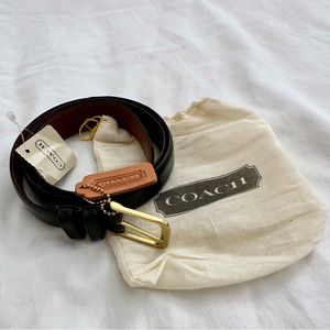 New Coach Black Leather Belt Gold Buckle Size 36